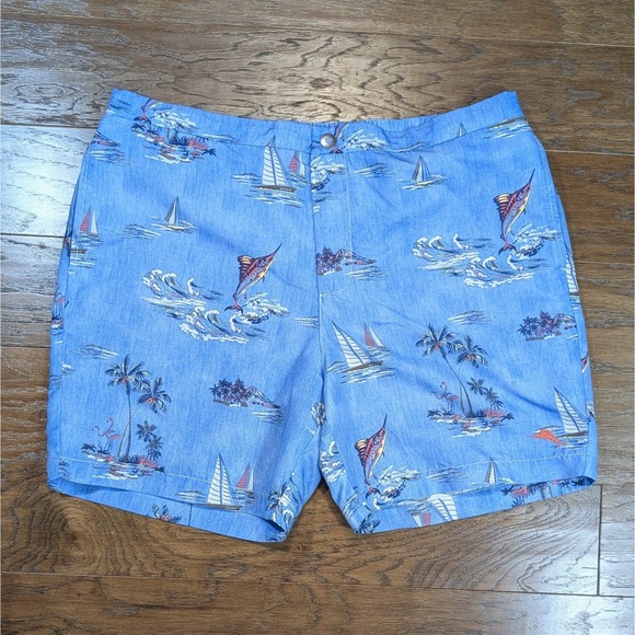 Tommy Bahama Mens Relax Swim Shorts Size Large Blue Sailboat Palm trees - Picture 1 of 9